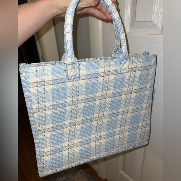Impressions Online Boutique London Estate Tweed Tote In Sky Blue - One Size - Picture 6 of 10